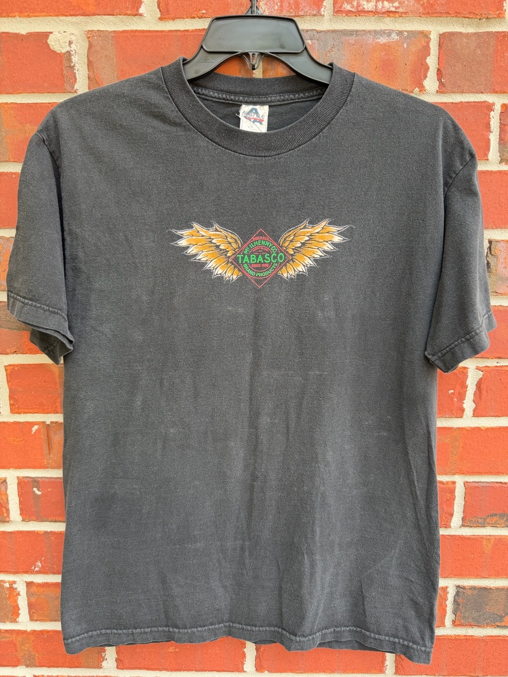 Vintage 90’s Tabasco L Alstyle Black Tee w/ Front & Back Motorcycle Graphics P1